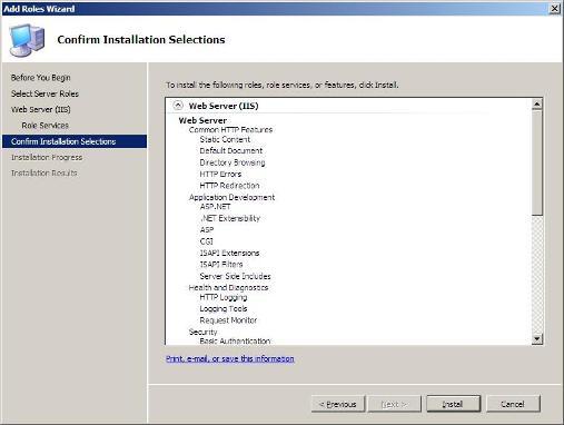 Windows 서버 2008년 - 6에 있는 웹 서버 역할 설치에 10 단계