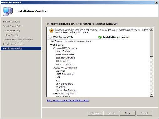 Windows 서버 2008년 - 7에 있는 웹 서버 역할 설치에 10 단계