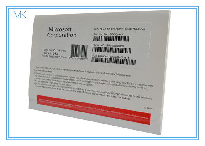 본래 Windows 8.1 DVD 키 카드를 가진 64 조금 제품 열쇠 Oem 포장