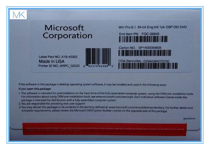 활성화를 위한 2017년 Windows 8.1 Microsoft Windows 소프트웨어 키 코드 64bit Windows 8.1 직업적인 제품 열쇠 