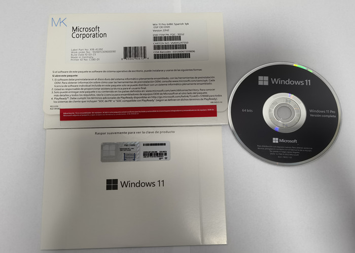 FQC-10529 마이크로 소프트 윈도우 11 프로 OEM DVD 64는 스페인어 22H2 버전을 물었습니다