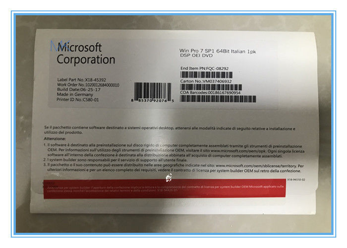 FQC - 08929 Microsoft Windows 7 64 비트를 위한 직업적인 온라인 이탈리아 언어 2GB 렘